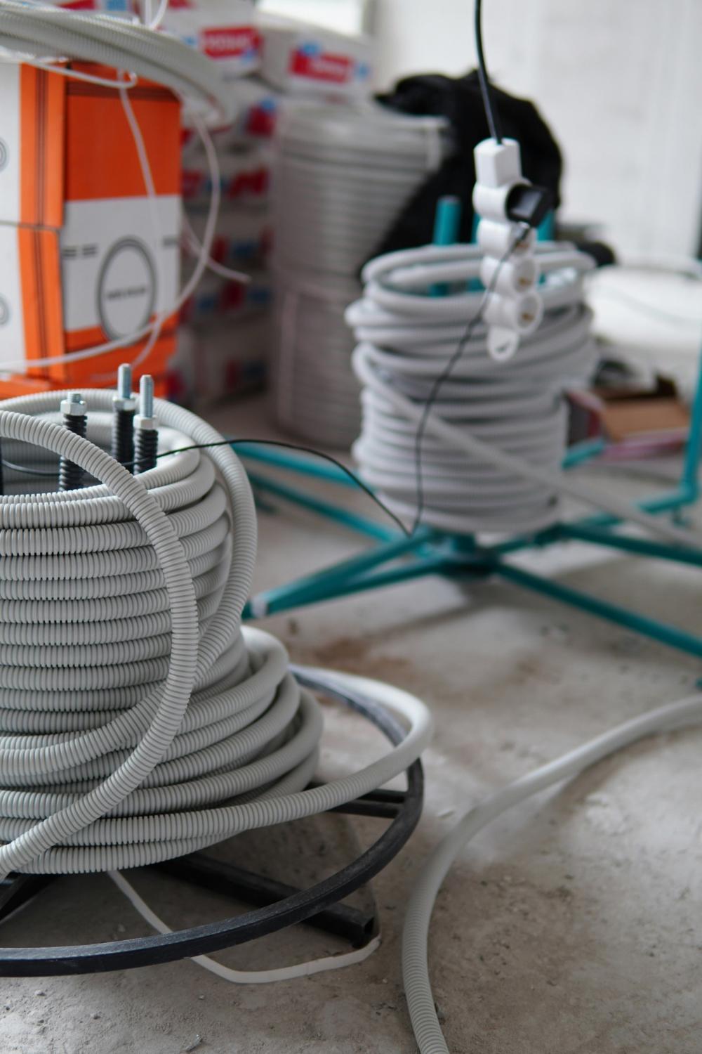 Coils of PVC conduit